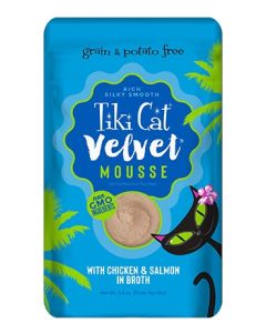 Tiki Cat Velvet Mousse Chicken and Wild Salmon Cat Food Pouches 12x2.8oz