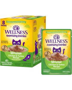 Wellness Appetizing Entrees Chicken and Turkey With Broth Mousse Recipe Cat Food Pouches - 8 x 1.4oz