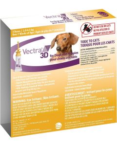 Vectra 3D Flea and Tick Treatment for Dogs and Puppies Weighing 2-4.5 kg (4.4-9.9 lbs) - 3 tubes/pack