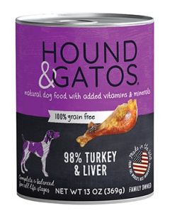 Hound & Gatos 98% Turkey & Turkey Liver Grain-Free Canned Dog Food 12x13oz