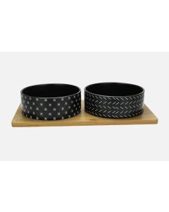 Be One Breed Bamboo & Ceramic Double Dinner Dog Bowl - Black