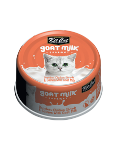 Kit Cat Boneless Chicken Shreds & Salmon With Goat Milk Canned Cat Food - 24x70g