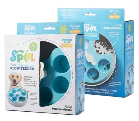 PetDreamHouse SPIN Interactive Slow Feeder Pet Bowl For Cats & Dogs - Palette - Blue - Medium Level