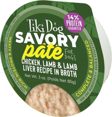Tiki Dog Savory Pate Chicken, Lamb, and Lamb Liver Recipe in Broth Wet Dog Food - 4x3oz