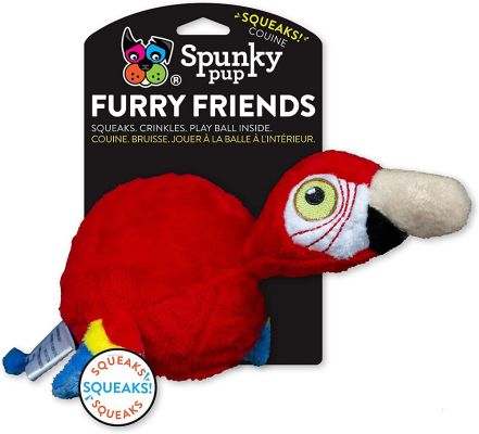 Spunky Pup Parrot With Ball Squeaker Dog Toy