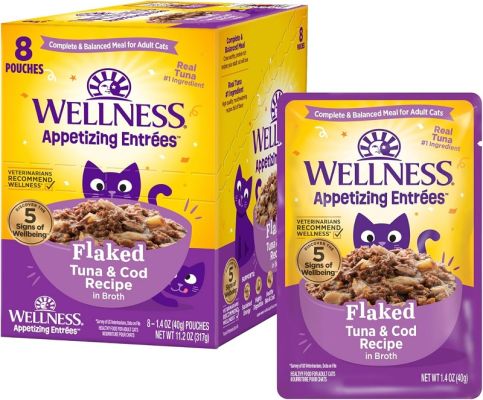 Wellness Appetizing Entrees Flaked Tuna and Cod Recipe Cat Food Pouches - 8 x 1.4oz
